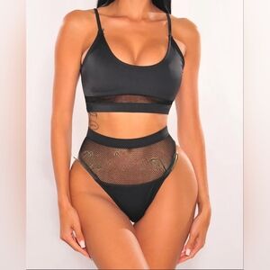 WOMEN'S BLACK FISHNET HIGH WAIST BIKINI (Size XL)
